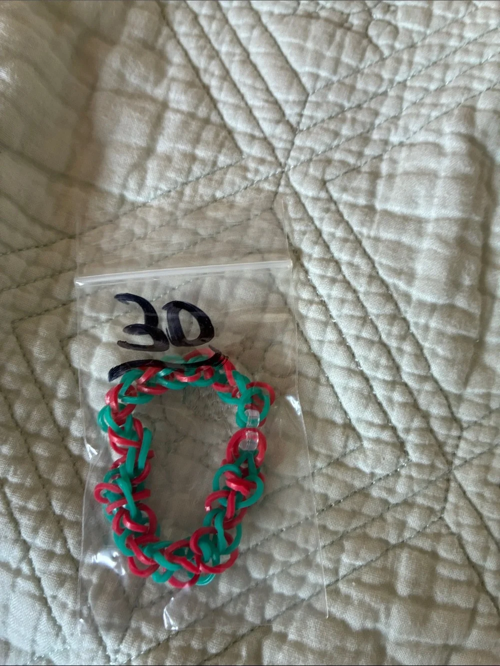Handmade Braided Rubber Band Bracelet - Pink & Teal